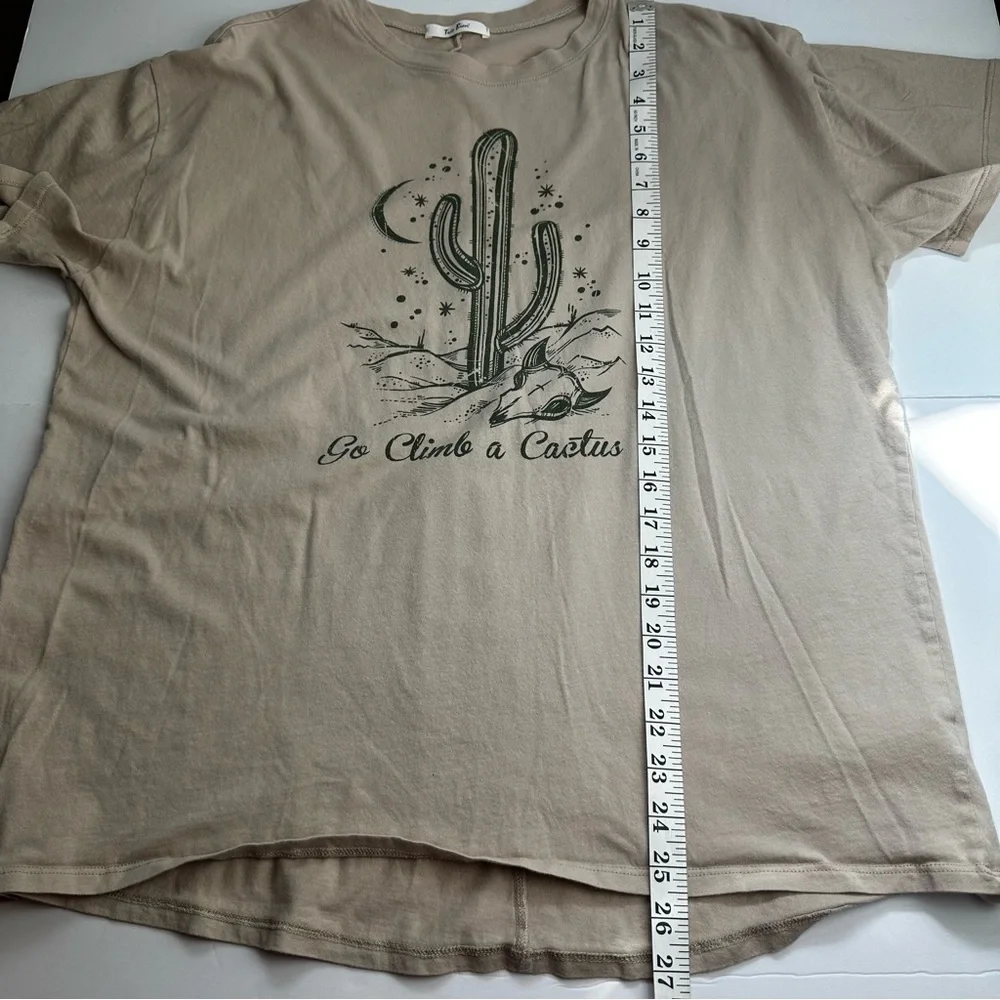 Tres Bien Go Climb A Cactus Shirt 100% Cotton Women's Size Petite Large Tan - Picture 6 of 9